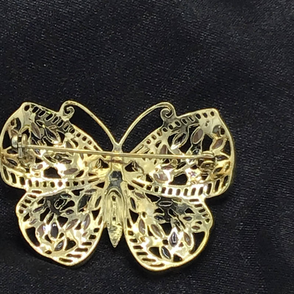 Butterfly Gold Jeweled Broach - Picture 3 of 3